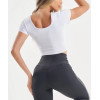 Short sleeve fitted gym crop top high stretchy square neck basic tees