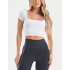 Short sleeve fitted gym crop top high stretchy square neck basic tees