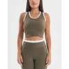 Crew neck color block racerback crop top with removable padding
