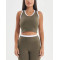 Crew neck color block racerback crop top with removable padding