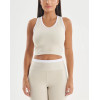 Crew neck color block racerback crop top with removable padding