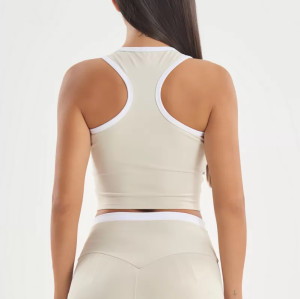 Crew neck color block racerback crop top with removable padding
