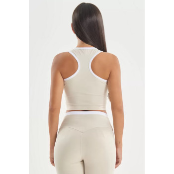 Crew neck color block racerback crop top with removable padding