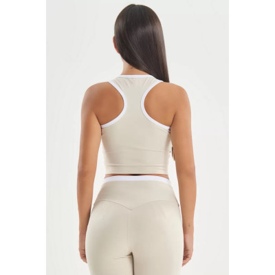 Crew neck color block racerback crop top with removable padding