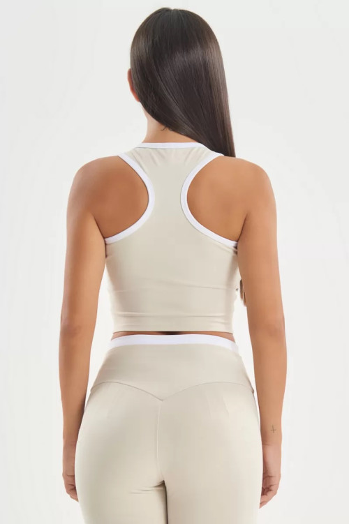 Crew neck color block racerback crop top with removable padding