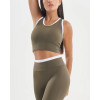 Crew neck color block racerback crop top with removable padding