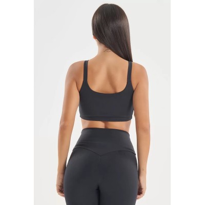 Scoop neck buttery soft padded sports bra with wide strap u back supportive crop top