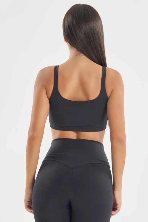 Scoop neck buttery soft padded sports bra with wide strap u back supportive crop top