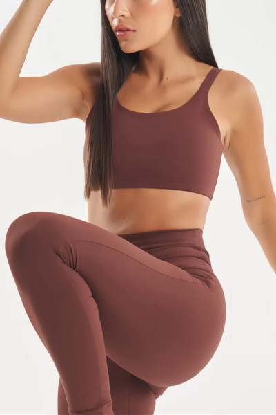 Scoop neck buttery soft padded sports bra with wide strap u back supportive crop top