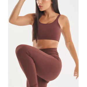 Scoop neck buttery soft padded sports bra with wide strap u back supportive crop top