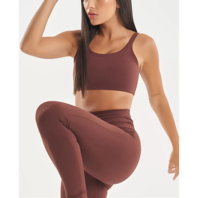 Scoop neck buttery soft padded sports bra with wide strap u back supportive crop top