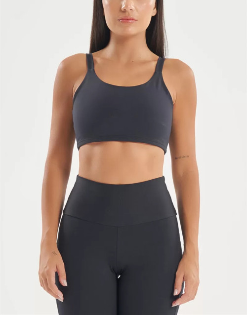Scoop neck buttery soft padded sports bra with wide strap u back supportive crop top