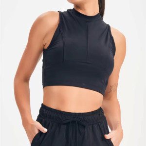 Women's mock neck light weight sleeveless crop top full coverage back sports tank