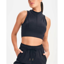 Women's mock neck light weight sleeveless crop top full coverage back sports tank