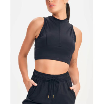 Women's mock neck light weight sleeveless crop top full coverage back sports tank