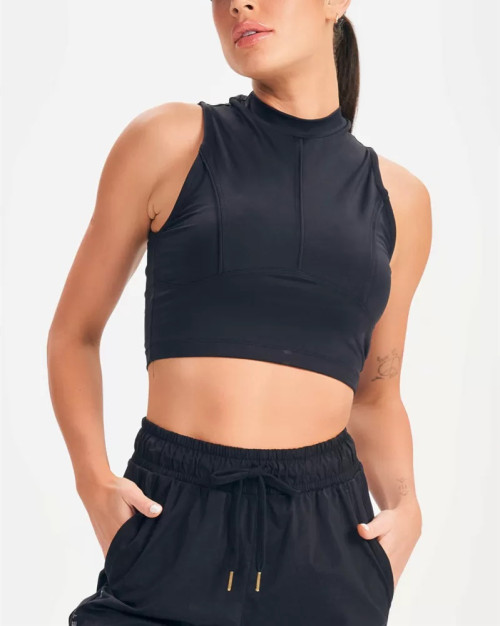 Women's mock neck light weight sleeveless crop top full coverage back sports tank