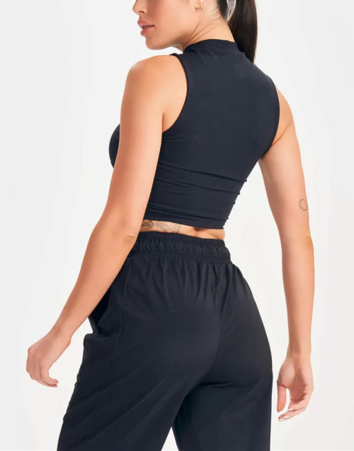 Women's mock neck light weight sleeveless crop top full coverage back sports tank