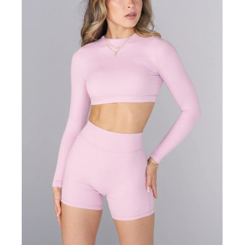 Women's long sleeve padded gym crop top lightweight hollow back sports tees