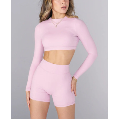 Women's long sleeve padded gym crop top lightweight hollow back sports tees