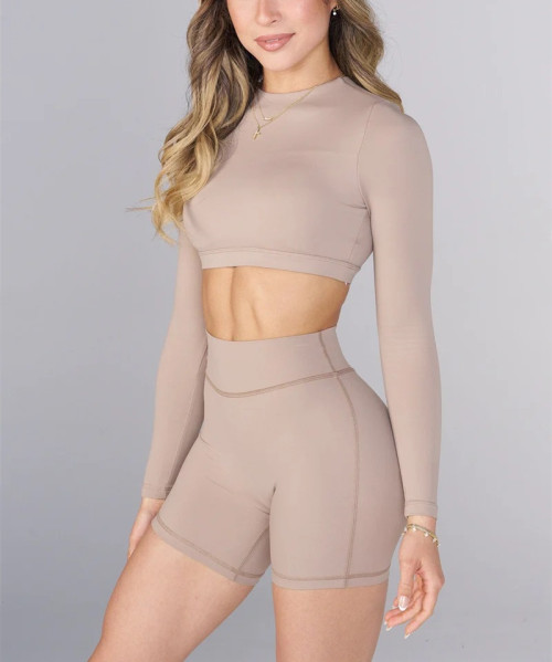 Women's long sleeve padded gym crop top lightweight hollow back sports tees