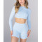 Women's long sleeve padded gym crop top lightweight hollow back sports tees