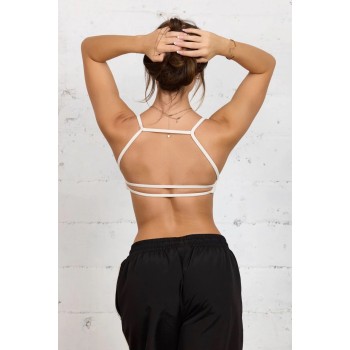 Lightweight padded backless sports bra with spaghetti straps