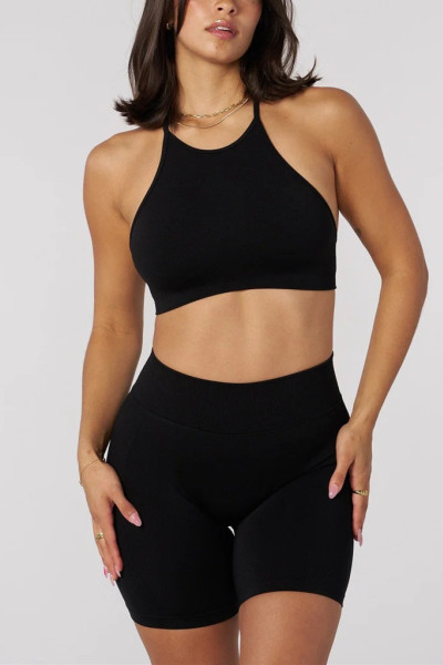Women's halter adjustable sports bra sleeveless supportive back cross crop top