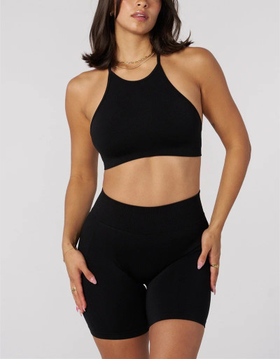 Women's halter adjustable sports bra sleeveless supportive back cross crop top