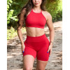 Women's halter adjustable sports bra sleeveless supportive back cross crop top