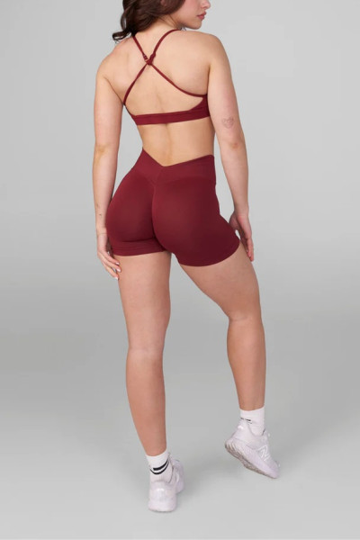 Scoop neck back cross sports bra with removable padding versatile adjustable strap gym top