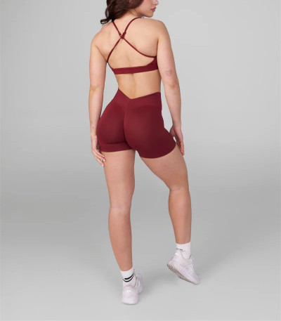 Scoop neck back cross sports bra with removable padding versatile adjustable strap gym top