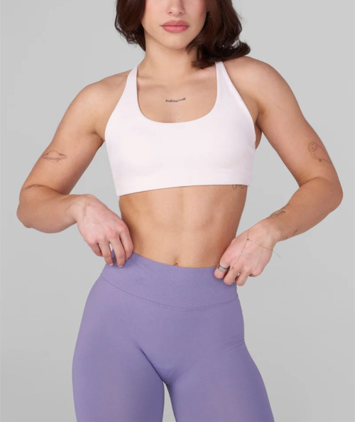 Scoop neck back cross sports bra with removable padding versatile adjustable strap gym top