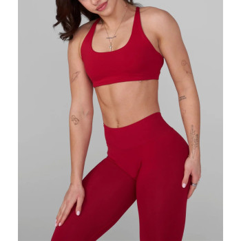 Scoop neck back cross sports bra with removable padding versatile adjustable strap gym top