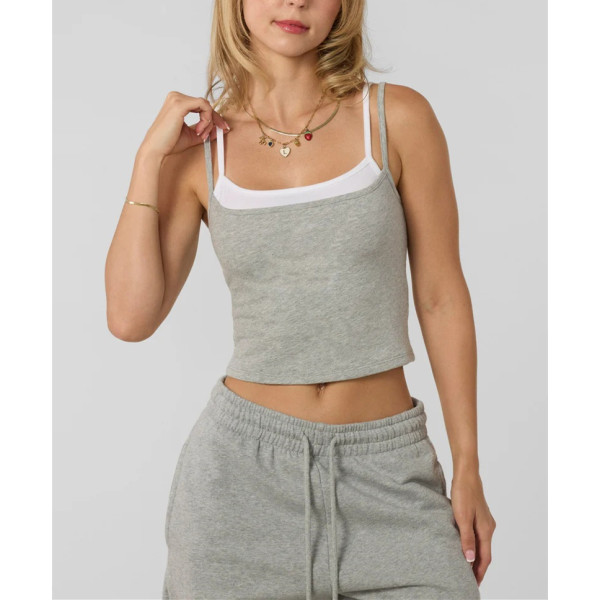 Women's sleeveless double layer crop top athleisure style lightweight cotton tank