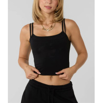 Women's sleeveless double layer crop top athleisure style lightweight cotton tank