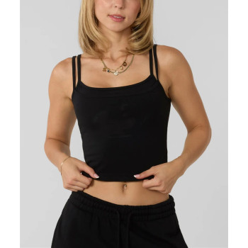 Women's sleeveless double layer crop top athleisure style lightweight cotton tank