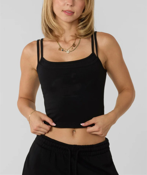 Women's sleeveless double layer crop top athleisure style lightweight cotton tank