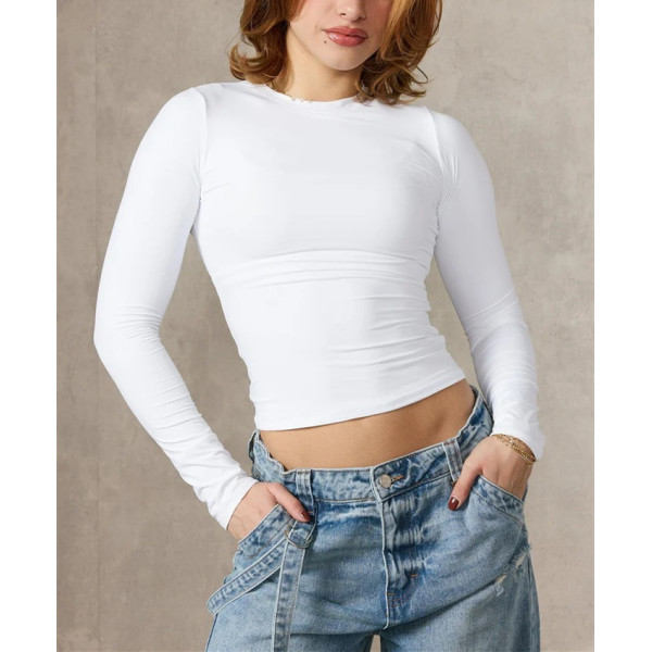 Women's long sleeve brushed fitted t shirts versatile crew neck sports tees