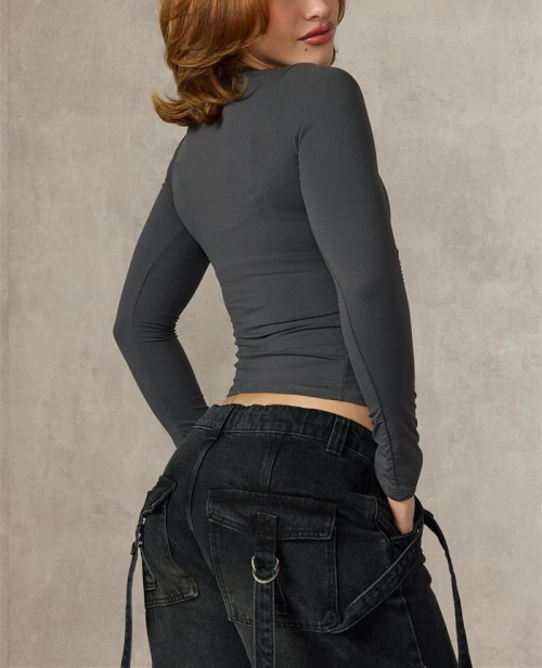 Women's long sleeve brushed fitted t shirts versatile crew neck sports tees