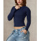 Women's long sleeve brushed fitted t shirts versatile crew neck sports tees