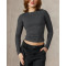 Women's long sleeve brushed fitted t shirts versatile crew neck sports tees