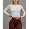 Long sleeve breathable rib tee for women full zipper cropped top