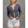 Long sleeve breathable rib tee for women full zipper cropped top