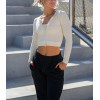 Long sleeve breathable rib tee for women full zipper cropped top