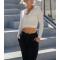 Long sleeve breathable rib tee for women full zipper cropped top