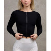 Long sleeve breathable rib tee for women full zipper cropped top