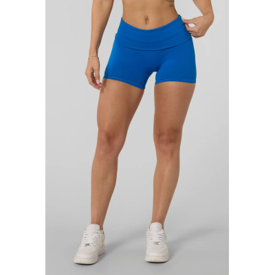 Compressive foldover waistband sports shorts flattering yoga shorts