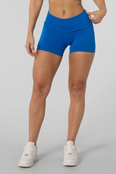 Compressive foldover waistband sports shorts flattering yoga shorts