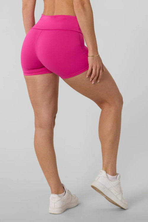 Compressive foldover waistband sports shorts flattering yoga shorts