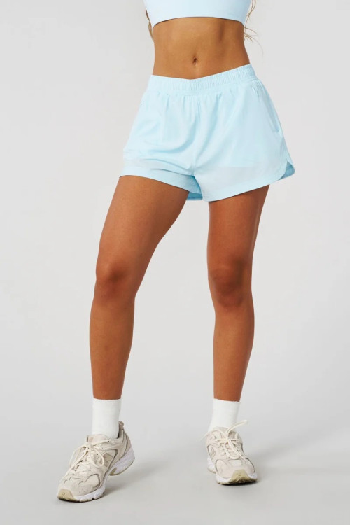 Women's elstic waist double layer sports shorts with built in shorts breathable running shorts with phone pockets